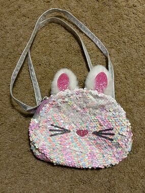 Cat & Jack Iridescent Sequin Bunny Crossbody Bag - Pink Silver White